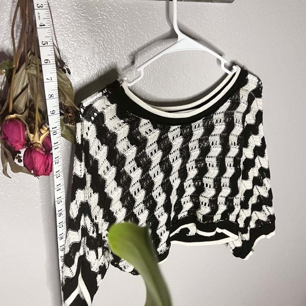 Charlottes Russe | Women's Crop Top: black|white zigzag crochet knit top, small - Picture 3 of 7